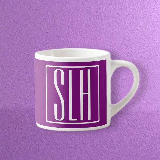 Tasse Expresso Monogramme Initiales 3 Moderne Gras | Blanc & Viol