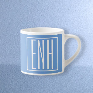 Tasse Expresso Monogramme Initiales 3 Modernes Gras Bleu Clair
