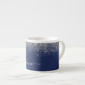 Tasse Expresso Monogramme métallique pailleté bleu marine argenté (Devant droit)