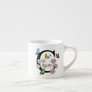 Tasse Expresso Monogramme papillon floral lettre C    
