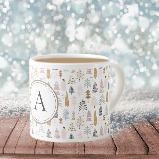 Tasse Expresso Monogramme Pays Arbres de Noël 6oz