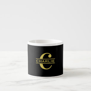 Tasse Expresso Monogramme Personnalisé Et Nom Noir Et Or
