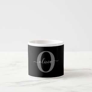 Tasse Expresso Monogramme personnalisé Nom de script noir blanc g