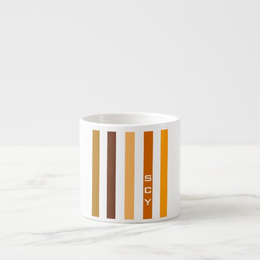 Tasse Expresso Monogramme rayures verticales orange marron clair (Devant)