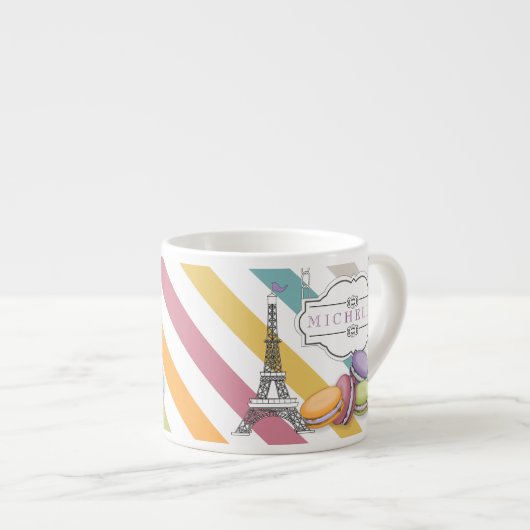 Tasse Expresso Monogramme Tour Eiffel Paris Macarons coloré (Devant droit)