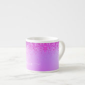 Tasse Expresso Monogramme Violet Pailleté Étincelant Script Fémin (Devant droit)