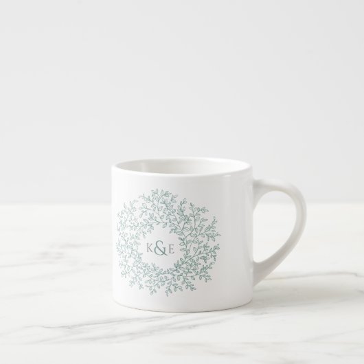 Tasse Expresso Monogrammes de cadeau de mariage de cercle de feui (Droite)