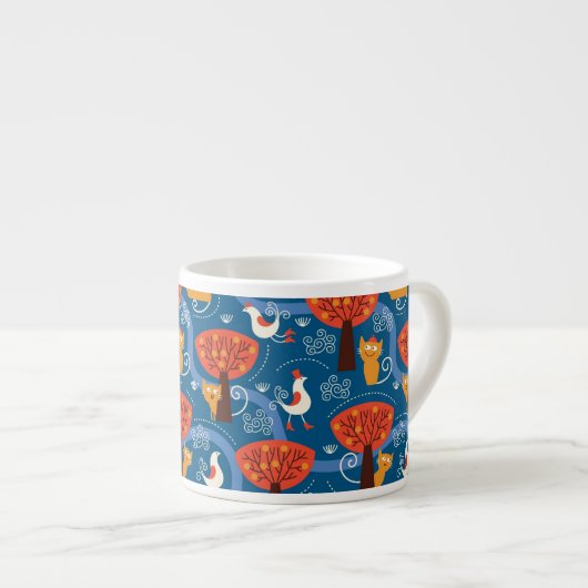 Tasse Expresso motif avec les chats et les oiseaux mignons (Devant droit)