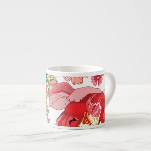 Tasse Expresso Motif avec les fleurs rouges (Devant droit)