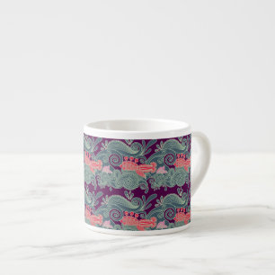 Tasse Expresso Motif avec les poissons et la vague pourpre