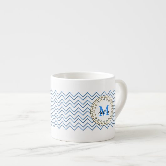 Tasse Expresso Motif bleu blanc de Chevron (Devant droit)