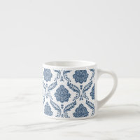 Motif Damassé Rococo Bleu sur Fond Blanc