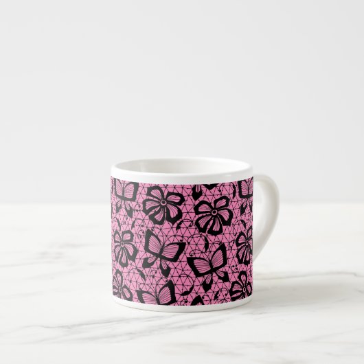 Tasse Expresso motif de dentelle avec des papillons (Devant droit)