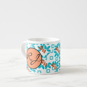 Tasse Expresso Motif de feuille de couleur rétro Monogramme