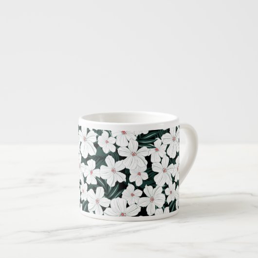 Tasse Expresso Motif de fleurs tropical blanc (Devant droit)