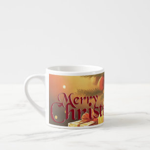 Tasse Expresso Motif de Noël, avec des cadeaux sous l'arbre de No