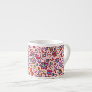 Tasse Expresso Motif de ressort avec les fleurs colorées