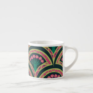 Tasse Expresso Motif de ventilateur floral rose et vert