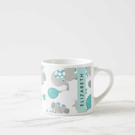 Tasse Expresso Motif D'Eléphants, Eléphants Mignons, Votre Nom (Droite)