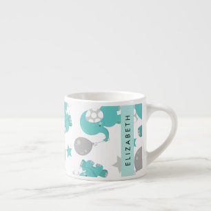 Tasse Expresso Motif Des Eléphants Bleus, Étoiles, Votre Nom