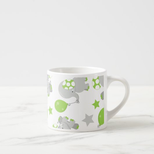 Tasse Expresso Motif Des Eléphants, Eléphants Mignons - Grey Vert (Droite)
