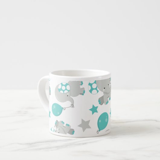 Tasse Expresso Motif Des Eléphants, Eléphants Mignons - Gris Bleu (Devant gauche)