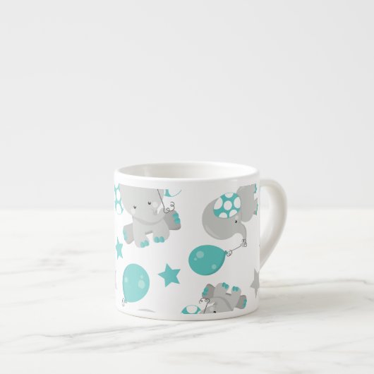 Tasse Expresso Motif Des Eléphants, Eléphants Mignons - Gris Bleu (Devant droit)