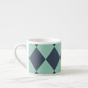 Tasse Expresso Motif diamant bleu marine et vert