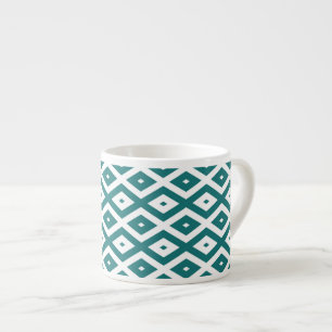 Tasse Expresso motif diamant turquoise et blanc