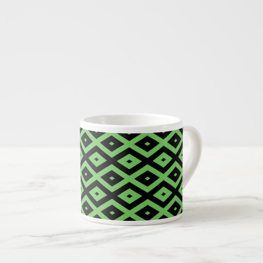 Tasse Expresso Motif en diamant vert citron et noir (Devant droit)