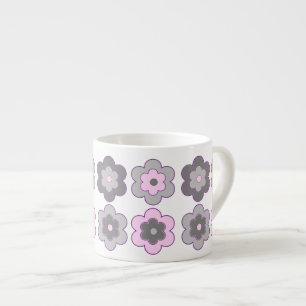 Tasse Expresso Motif Fleurs Bulles Rétro (Rose et Gris)