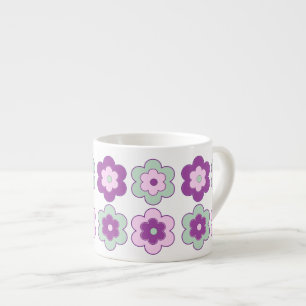 Tasse Expresso Motif Fleurs Bulles Rétro (Violet et Vert)