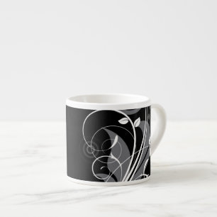 Tasse Expresso Motif floral gris sur le noir