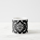 Tasse Expresso Motif floral noir et blanc classique de damassé (Devant)