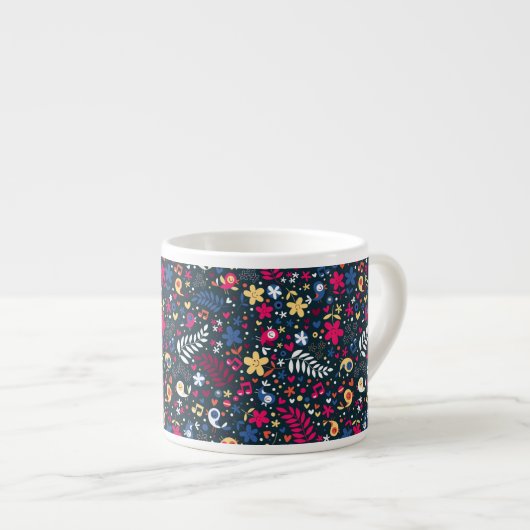 Tasse Expresso motif mignon d'oiseaux et de fleurs (Devant droit)