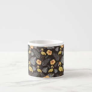 Tasse Expresso motif sans couture Flamant rose avec fleurs et feu