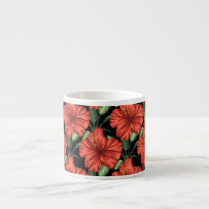 Tasse Expresso Motif sans couture Fleurs rouges tropicales feuill