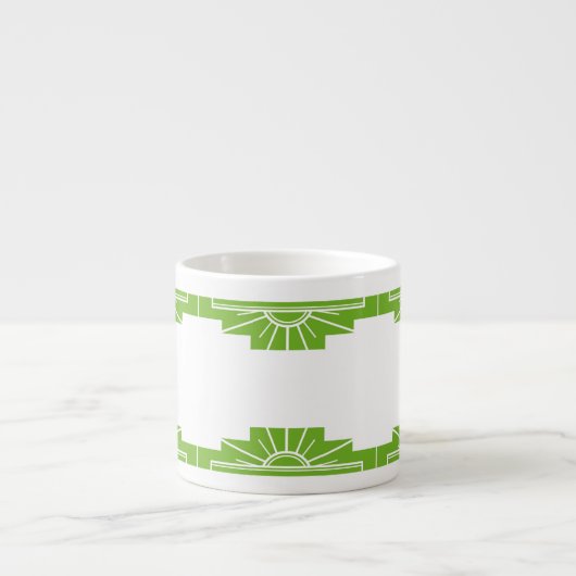 Tasse Expresso Motif Sunburst Art Déco en blanc et Lime Espres (Devant)