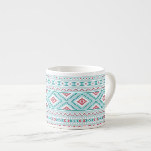 Tasse Expresso Motif tribal Aztec Turquoise et rose (Devant droit)