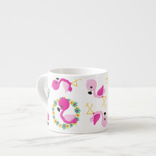 Tasse Expresso Motif tropical, Flamants roses, pastèques, Fleurs (Devant gauche)
