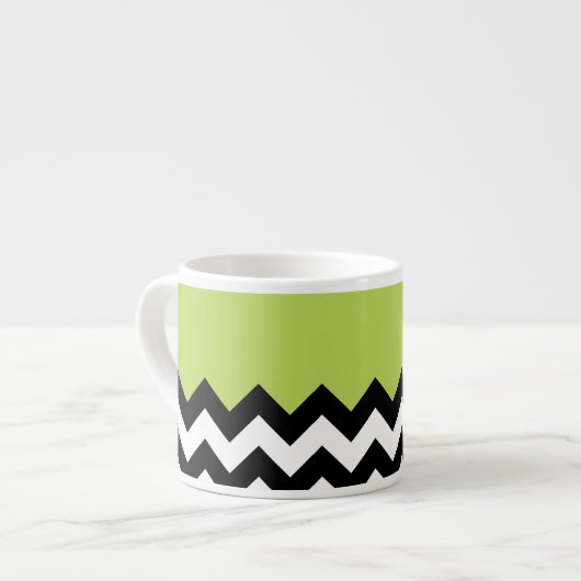 Tasse Expresso Motif Zigzag noir et blanc, Chevron, Vert (Devant gauche)