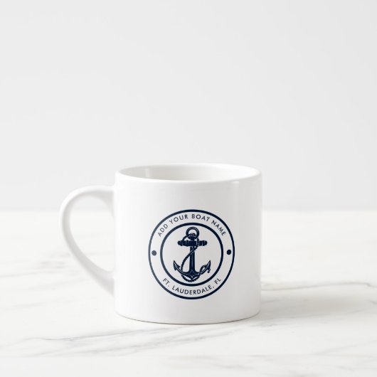 Tasse Expresso Nautical Anchor Boat Name Navy Blue Boating (Gauche)