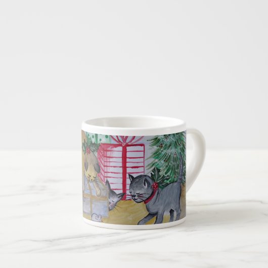 Tasse Expresso Noël de chat et de souris (Devant droit)