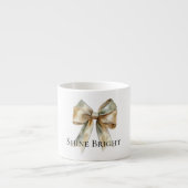 Tasse Expresso Noel Rustique Blanc Vert Or Bow Personnalisé (Devant)