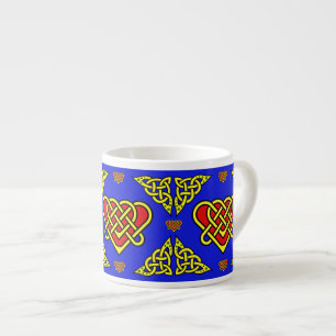 Tasse Expresso Nœud celtique/Gadhlig cœur tressé, or 2, bleu