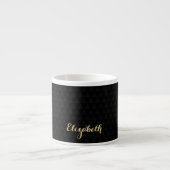 Tasse Expresso Noir moderne Élégant Or Script Chic Monogramme (Devant)