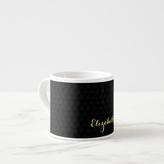 Tasse Expresso Noir moderne Élégant Or Script Chic Monogramme (Devant gauche)