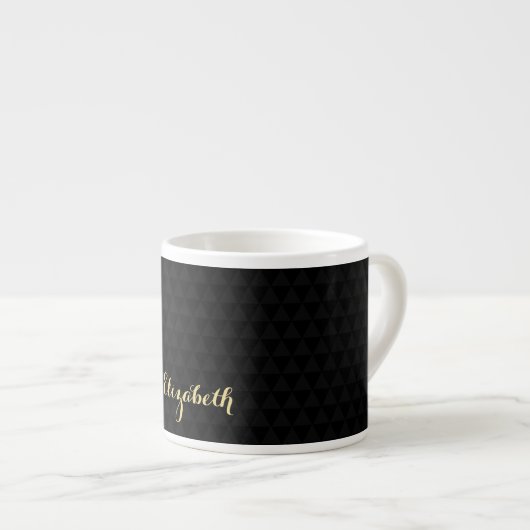 Tasse Expresso Noir moderne Élégant Or Script Chic Monogramme (Devant droit)