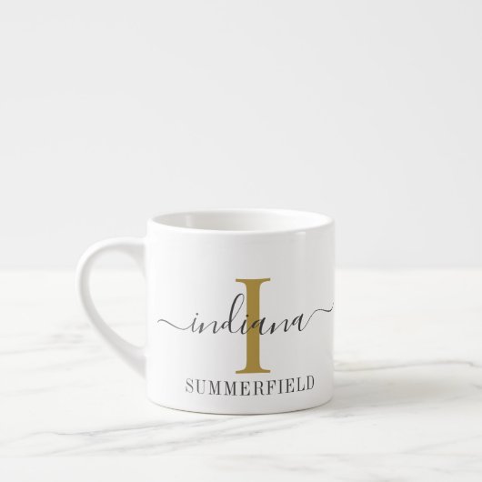 Tasse Expresso Nom de script monogramme moderne or (Gauche)