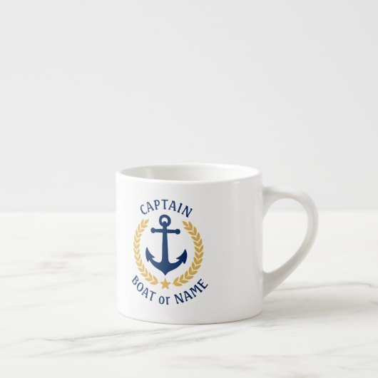 Tasse Expresso Nom du bateau capitaine Ancre Gold Style Laurel St (Droite)
